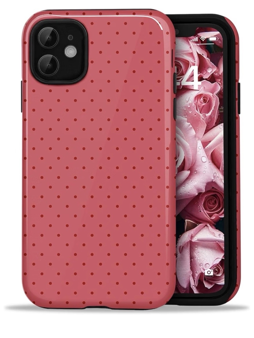 NWOT iPhone 15 Pro Max Polka Dot Dual Layer Protective Phone Case, Pink & Red